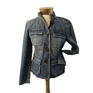 Liz Claiborne Womens Jean Jacket Size 6 Blue Denim Button Down Pockets Lg Sleeve